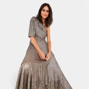 FARM Rio Silver One-Shoulder Maxi Dress